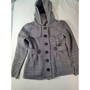 Self Esteem Women's Medium Gray Hooded Button Jacket Roll‎ Tab Sleeves